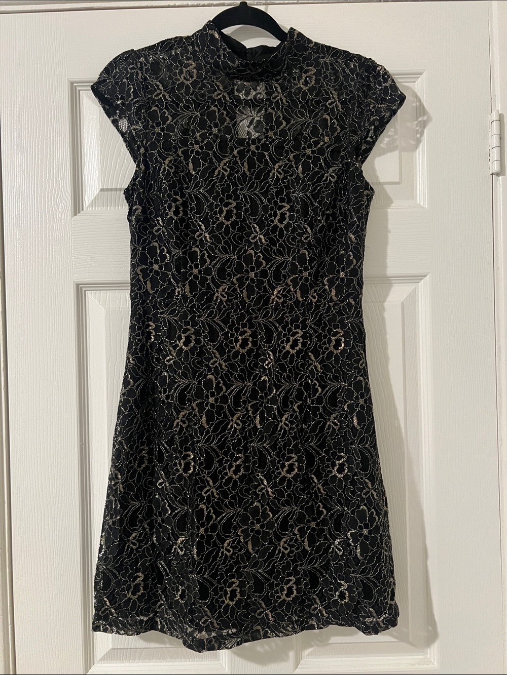 Julie Brown NYC Metallic Gold & Black Lace Mock Neck Dress - Size M